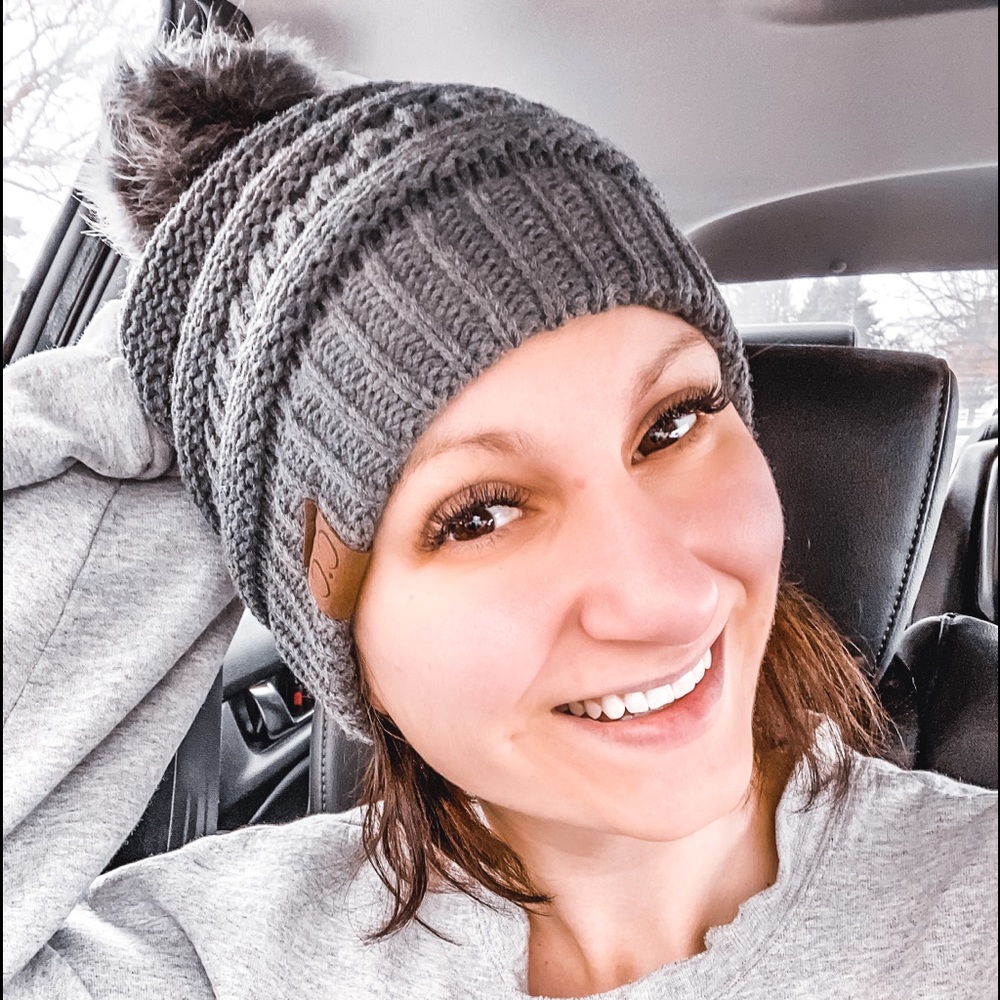 C.C Melange Gray Ribbed Knit Pom Pom Beanie
